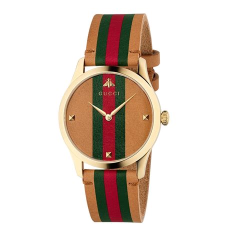 gucci gold mens watch green red edge|men's black diamond gucci watch.